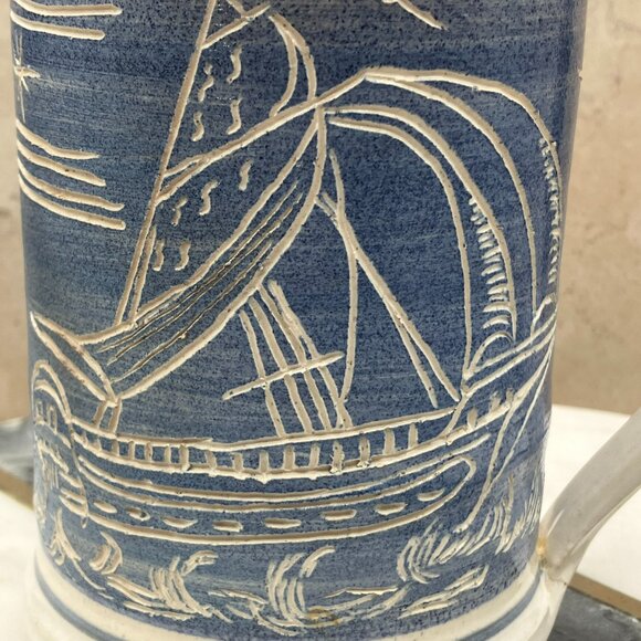 Vintage Studio Pottery Large Mug Wheel Thrown Hand Carved Artist Guegan - Picture 6 of 10